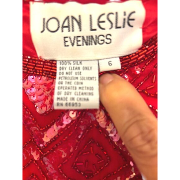 Joan Leslie Evenings Red Sequin Silk Cocktail Party Holidays Dress Size 6 - Picture 3 of 11